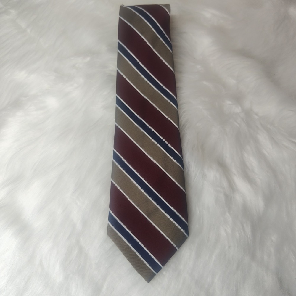Unbranded Necktie Mens One Size Burgundy Khaki Navy Blue Striped Regimental Tie